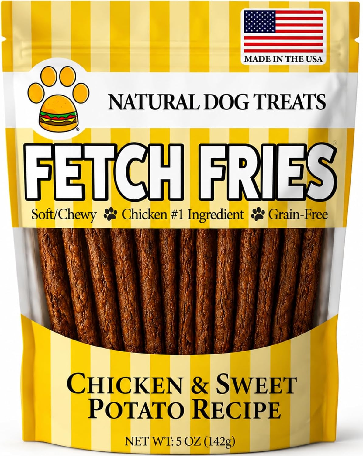 Chicken and Sweet Potato Dog Treats, Soft Chicken Jerky for Small and Large Breeds, Naturally Healthy, Made in The USA (5 oz)